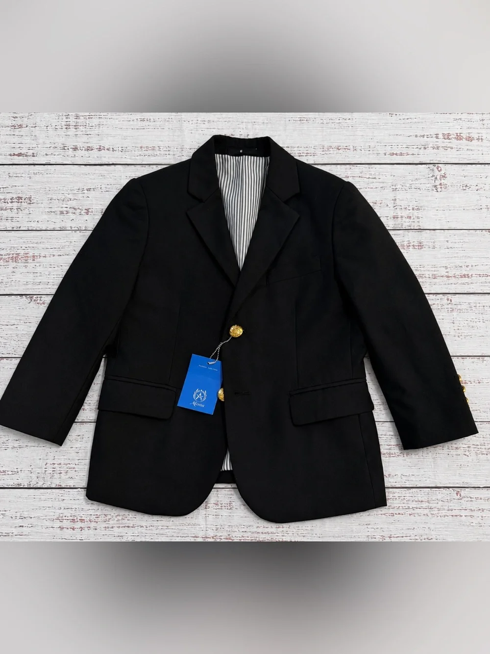 Boys Size 6 Black Formal Blazer Gold Button Dress Jacket